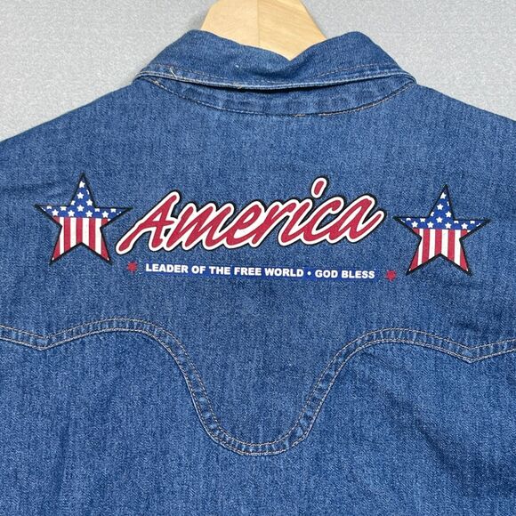 Rosettes Western Denim Shirt Women Large Snap Front  Embroidered America USA - Picture 2 of 12